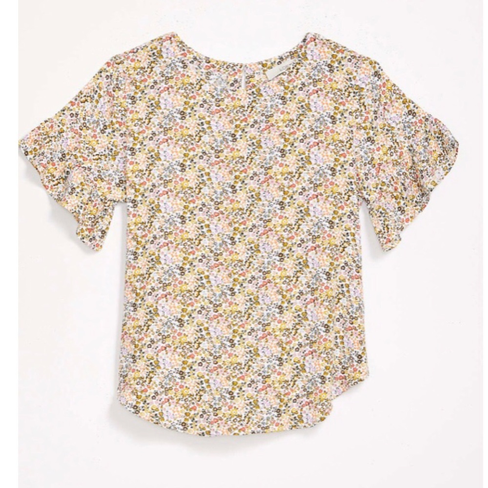 LOFT Floral Short-Sleeve Blouse in White, Yellow, Pink